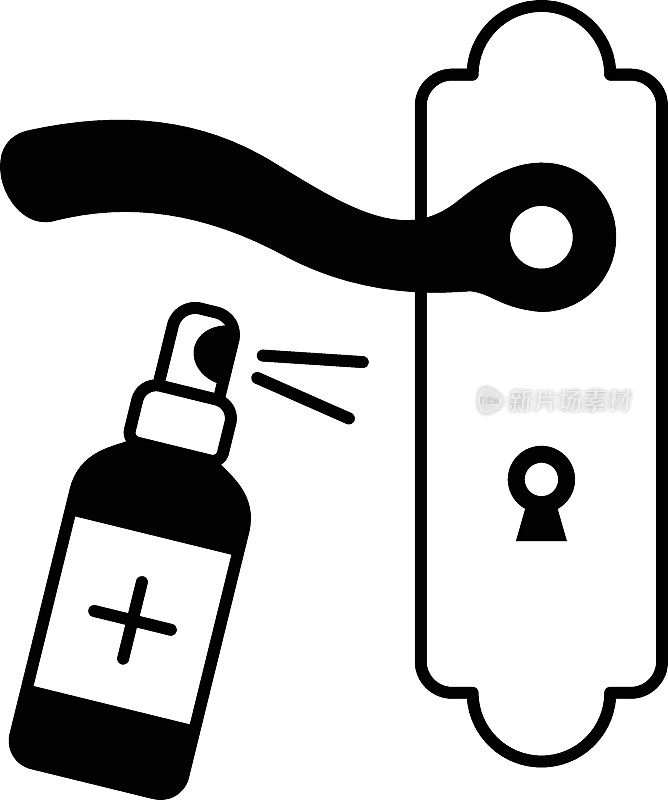 Sanitizing Door Handle With Lock Concept Vector Glyph Icon Design, Home and Office Disinfecting and Decontamination Services Symbol on White background, Post Covid Actions Sign
